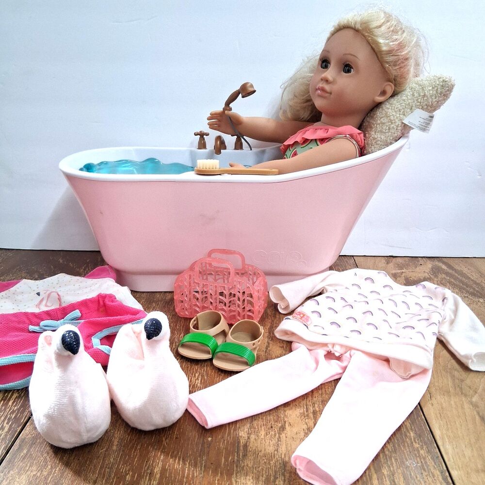 OG 18" Doll w/ Pink Bathtub Set w/ Sounds, 3 Outfits - Fits American Girl Dolls